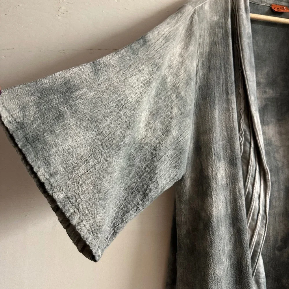 Oh My Gauze Grey Tie Dye Cotton Open Front Cardigan OS Boho Lagenlook Unisex - Picture 6 of 9
